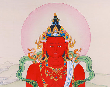 Amitayus Buddha Artwork | Hand-Painted Tibetan Buddhist Thangka | Longevity and Spiritual Enlightenment