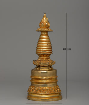 Gold-plated Copper Stupa for Altar | 18cm Sacred Buddhist decor