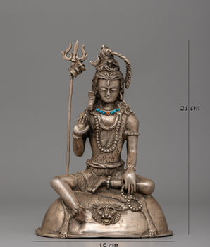 Shiva Silver Plated Copper Statue | Adi Yogi Shiva Ji Statue for Zen Decor