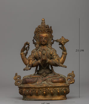 Four Armed Chenrezig Buddhist Deity Statue | Traditional Himalayan Art And Craft of Nepal