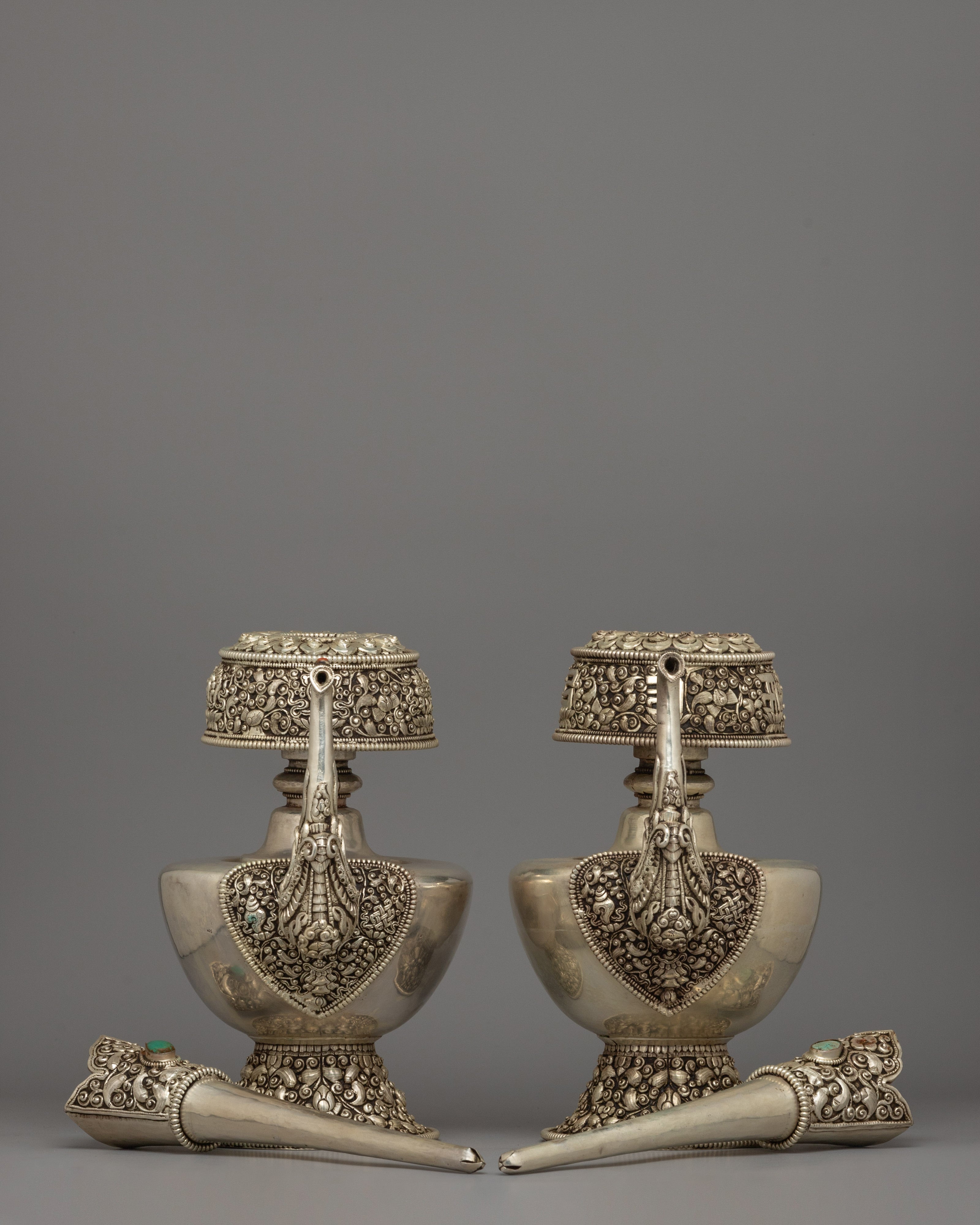 Silver Plated Bhumba Set | Tibetan Buddhist Ritual Offering Vase