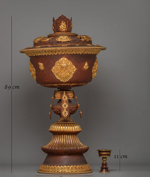 Oxidized Copper Butter Lamp Set | Sacred Tibetan Shrine Decor