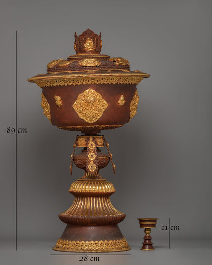 Oxidized Copper Butter Lamp Set | Sacred Tibetan Shrine Decor