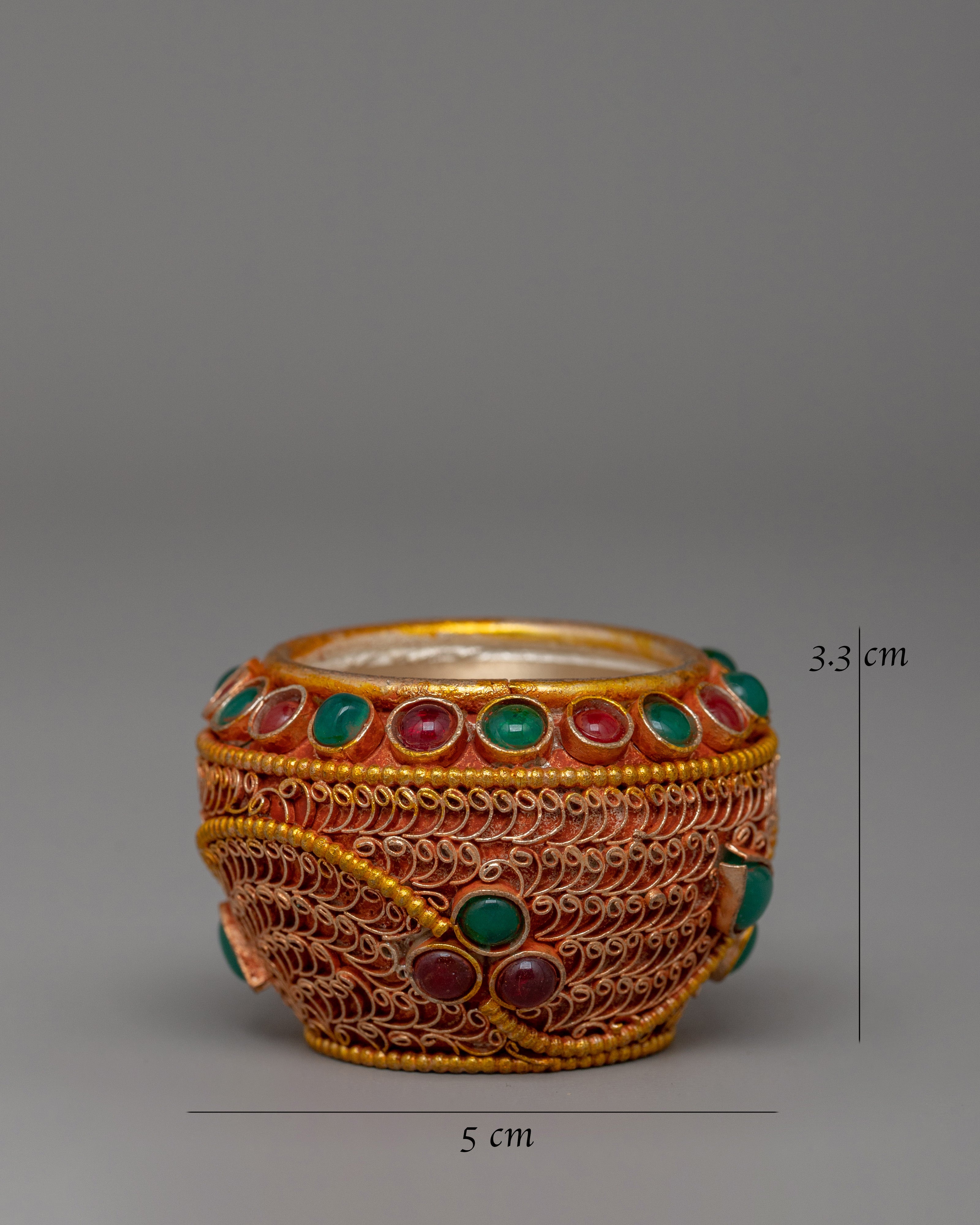 Copper Gold Plated with Turquoise & Coral Golpa Bowl | Tibetan Golpa Ritual Offering Bowl