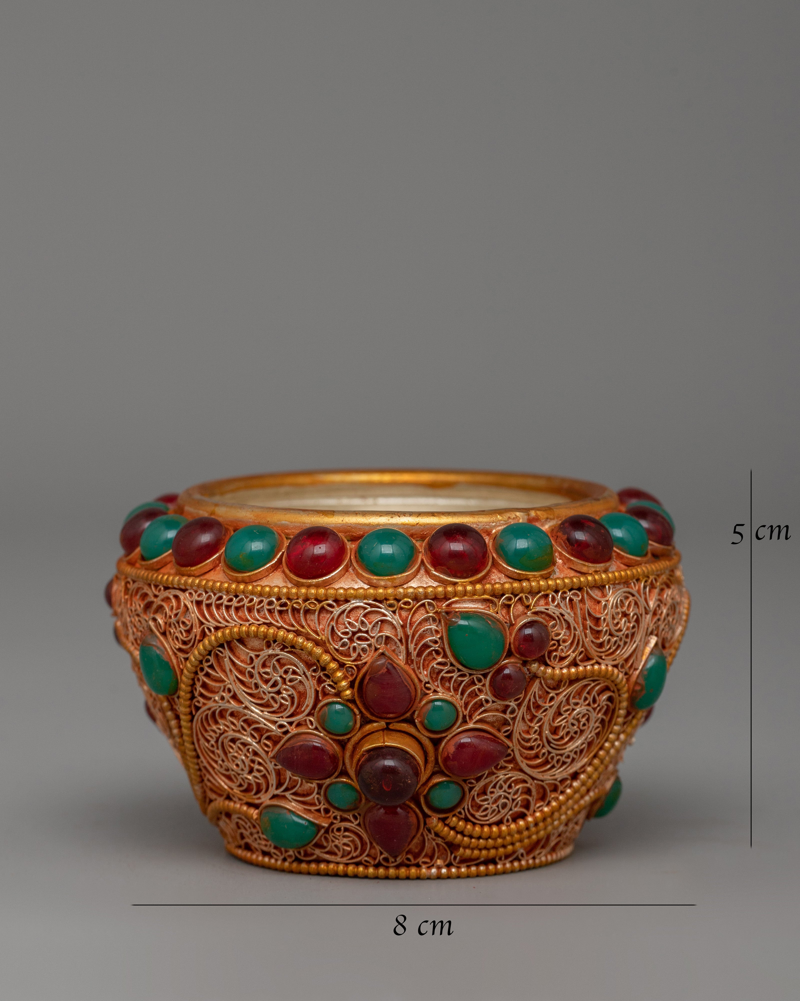 Tibetan Golpa Bowl with coral | Buddhist Sacred Decor