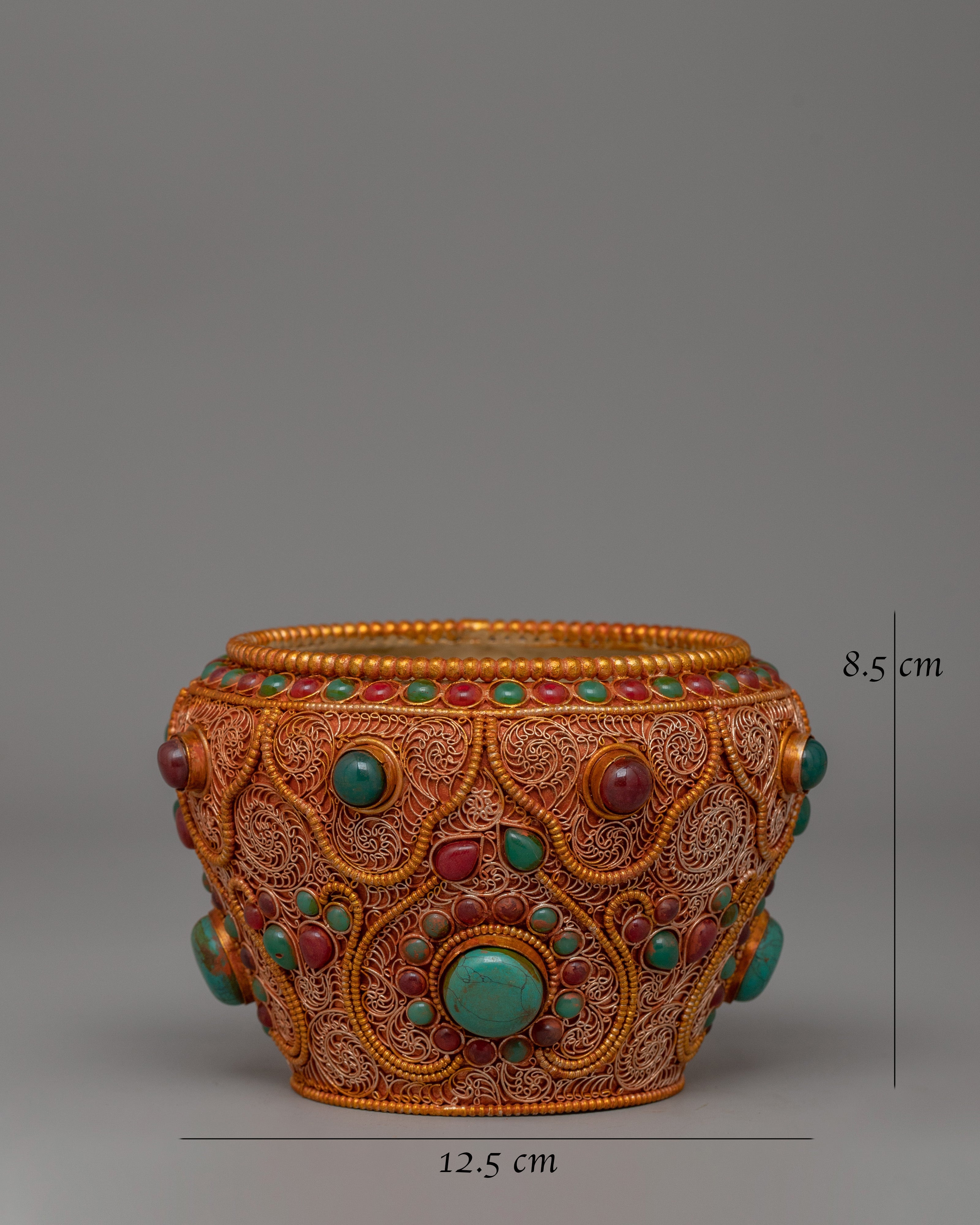 Tibetan Golpa Bowl with Coral | Sacred Buddhist Ritual Decor