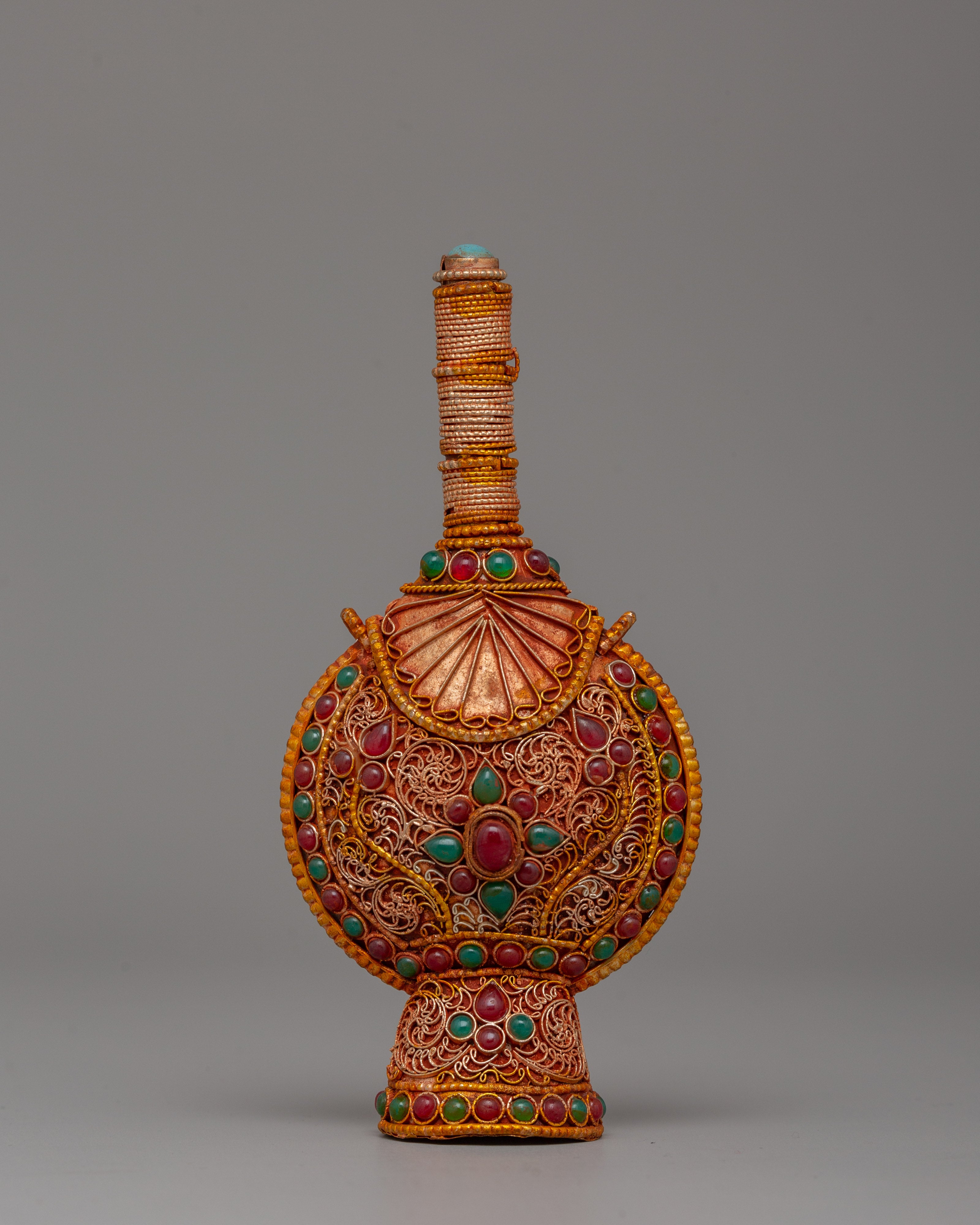 Tibetan Snuff Bottle | Copper Body with Gold-Plated Himalayan Artistry
