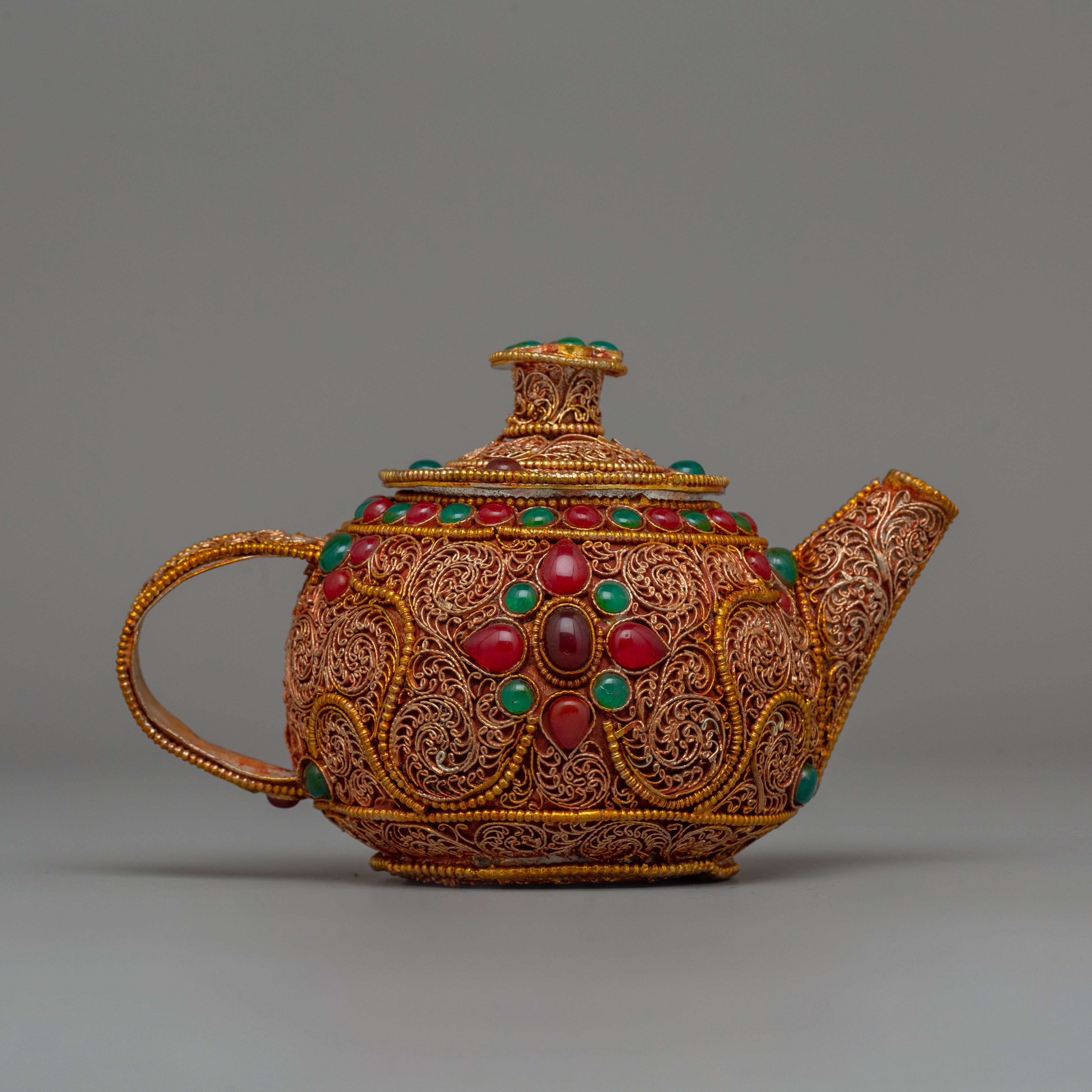 Tibetan Gold-Plated Teapot | Buddhist altar decor