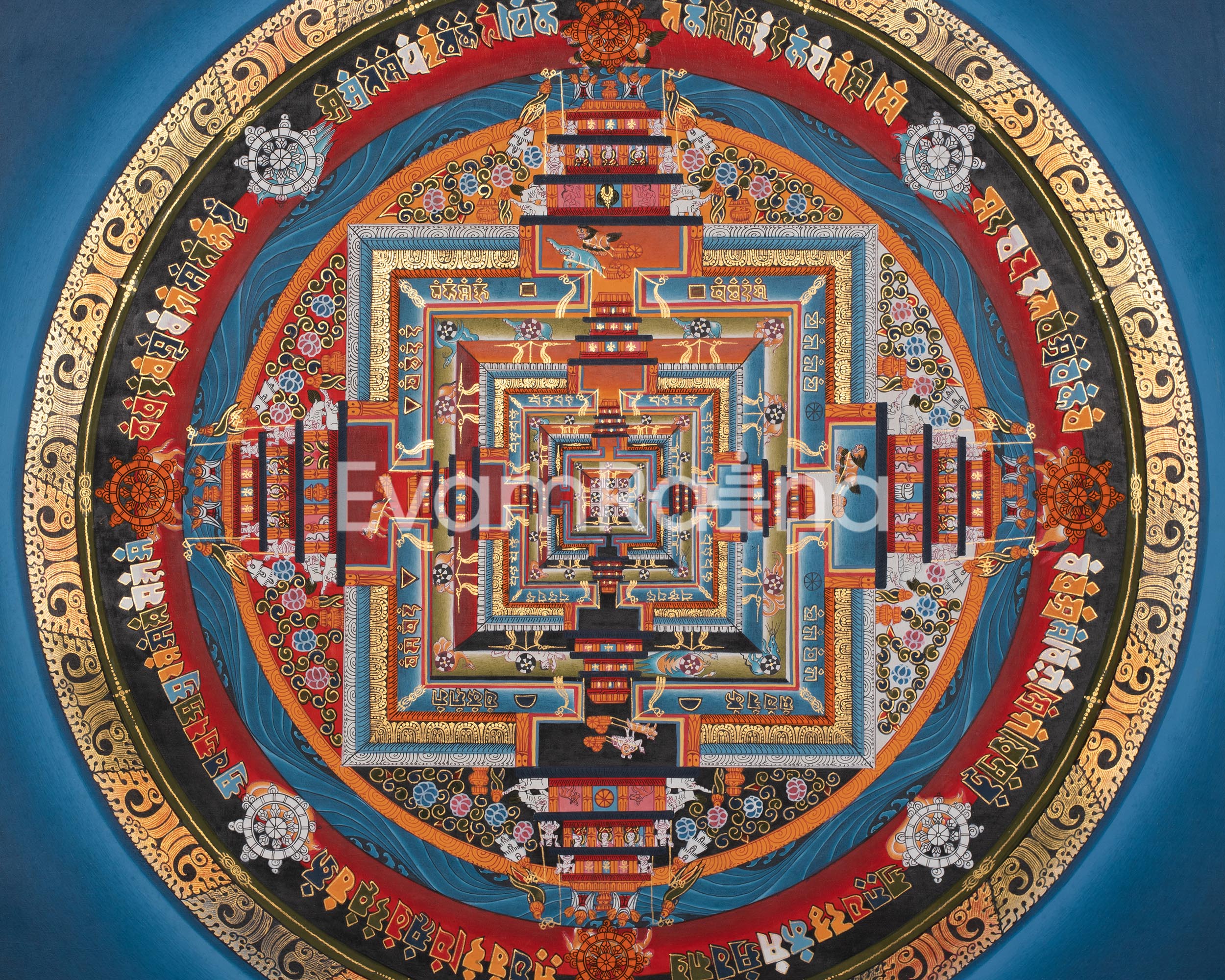 Kalachakra Mandala Thangka | Sacred Wheel of Time | Mandala with 24K Gold Detailing