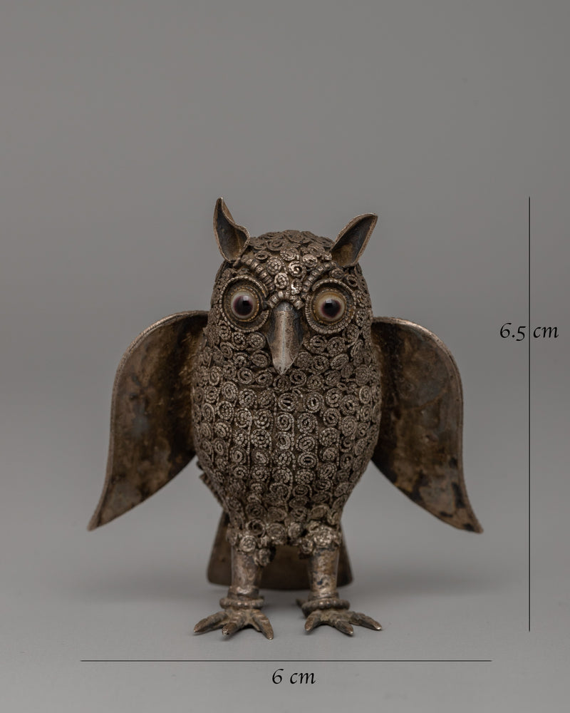 Silver-Plated Copper Owl Statue | Handcrafted Wisdom Figurine |