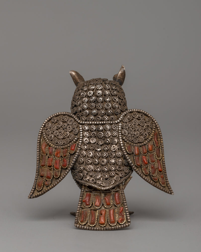 Silver-Plated Copper Owl Statue | Handcrafted Wisdom Figurine |