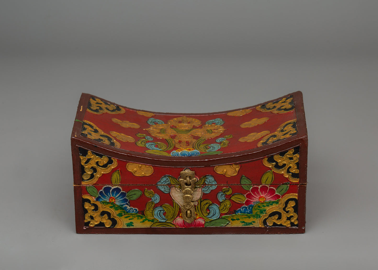 Handcrafted Wooden Tibetan Box | Storage Piece with Artistic Detailing