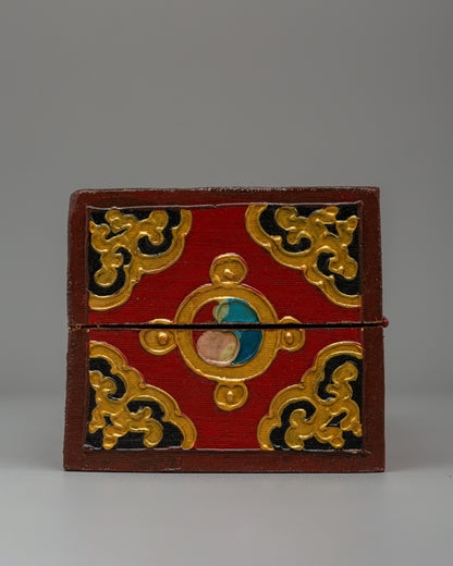 Handcrafted Wooden Tibetan Box | Storage Piece with Artistic Detailing