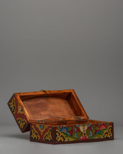 Handcrafted Wooden Tibetan Box | Storage Piece with Artistic Detailing