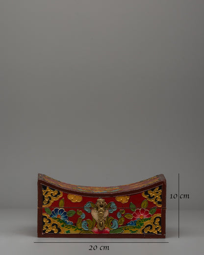 Handcrafted Wooden Tibetan Box | Storage Piece with Artistic Detailing