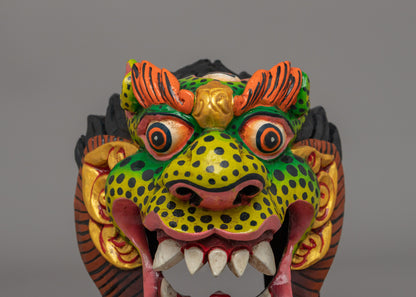 Traditional Snow Lion Mask | Hand-Painted Wooden Mask for Collectors