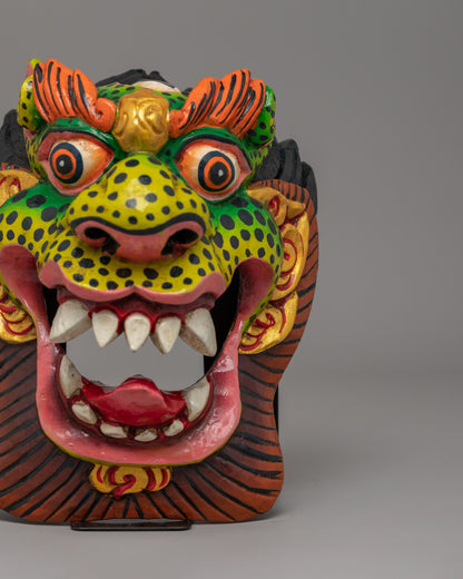 Traditional Snow Lion Mask | Hand-Painted Wooden Mask for Collectors