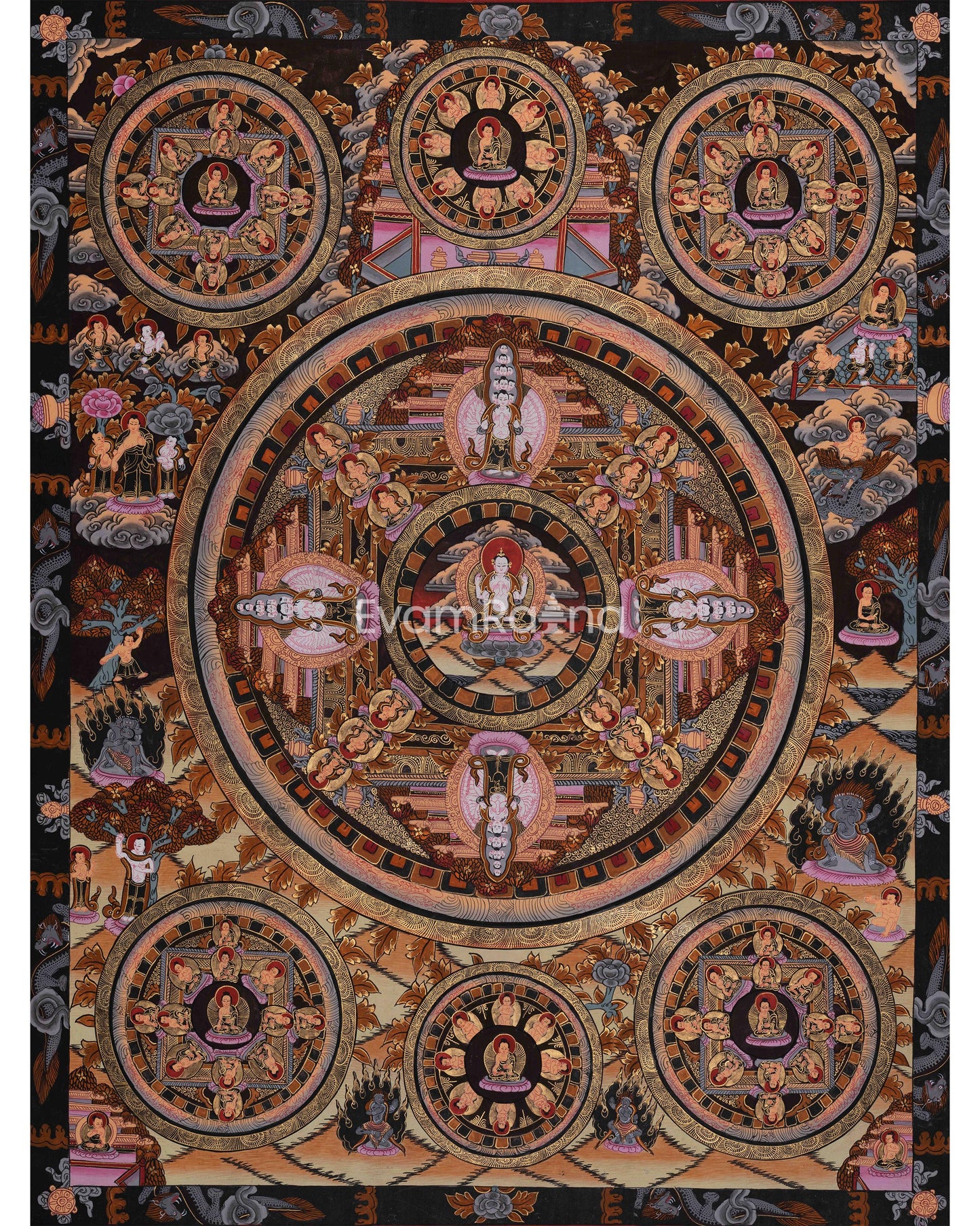 Four Armed Chenrezig Mandala Thangka | Four Armed Chenrezig Mandala Thangka