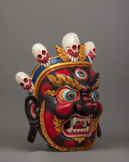 Wrathful Bhairav Mahakala Mask | Handcrafted Wooden Spiritual Artifact