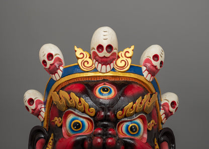 Wrathful Bhairav Mahakala Mask | Handcrafted Wooden Spiritual Artifact