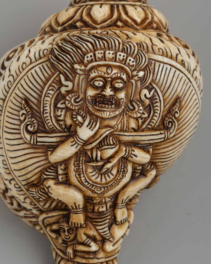 Conch Shell with Shakya Mahakala Carvings | A Powerful Ritual Artifact