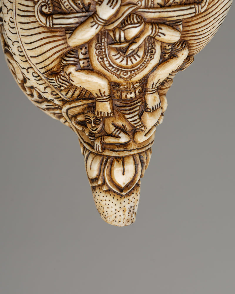 Conch Shell with Shakya Mahakala Carvings | A Powerful Ritual Artifact