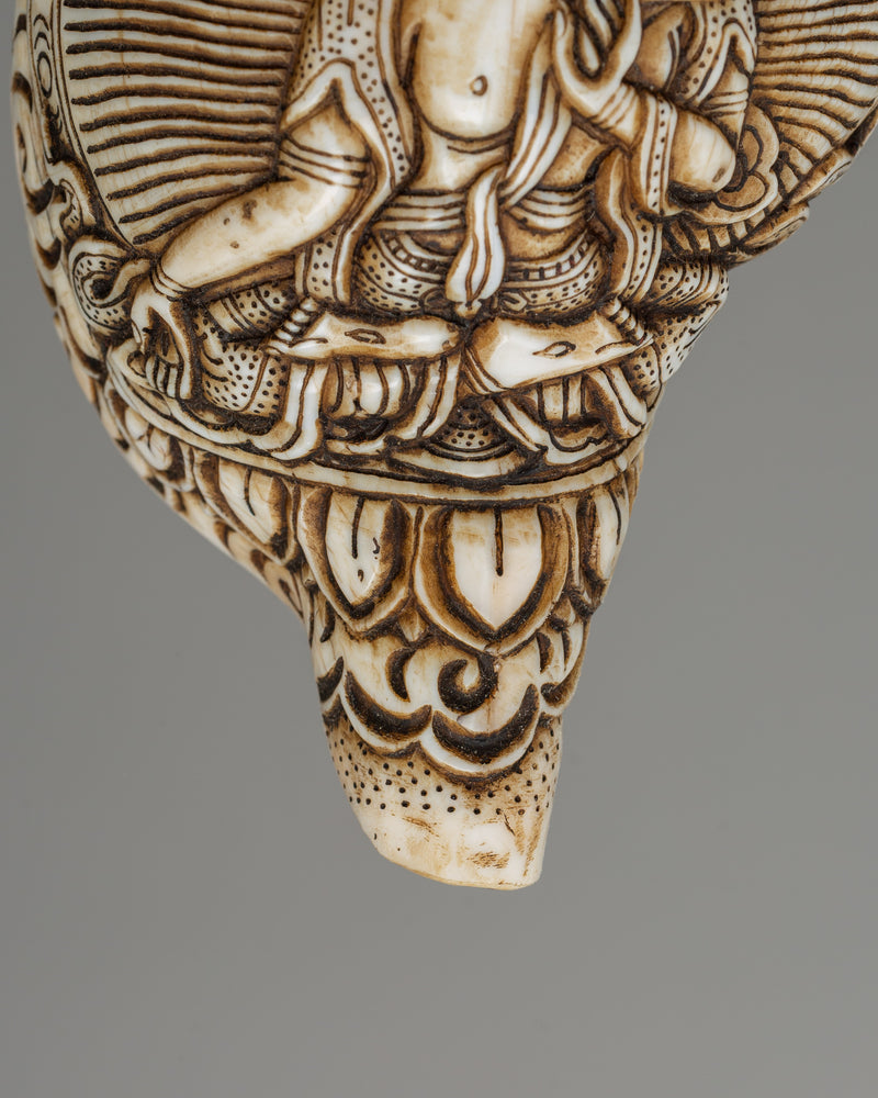 Conch Shell with White Tara Carvings | A Divine Ritual Artifact