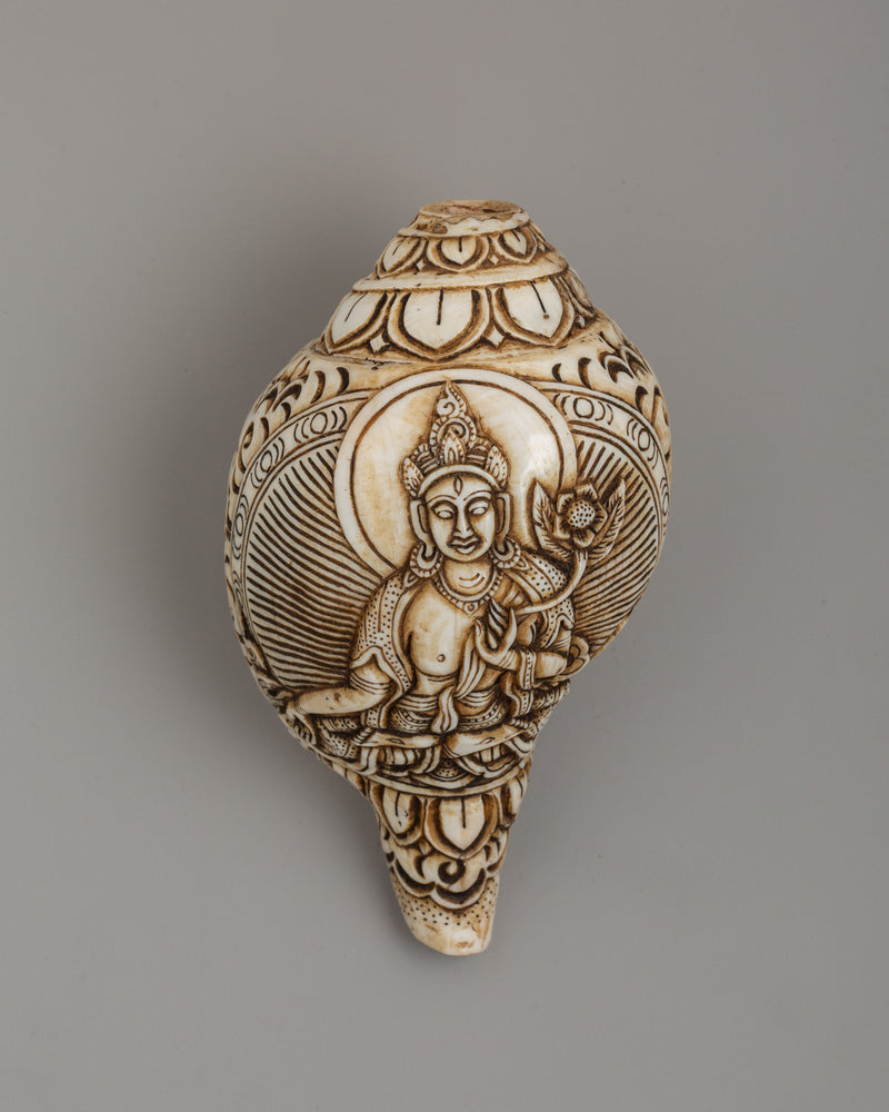 Conch Shell with White Tara Carvings | A Divine Ritual Artifact