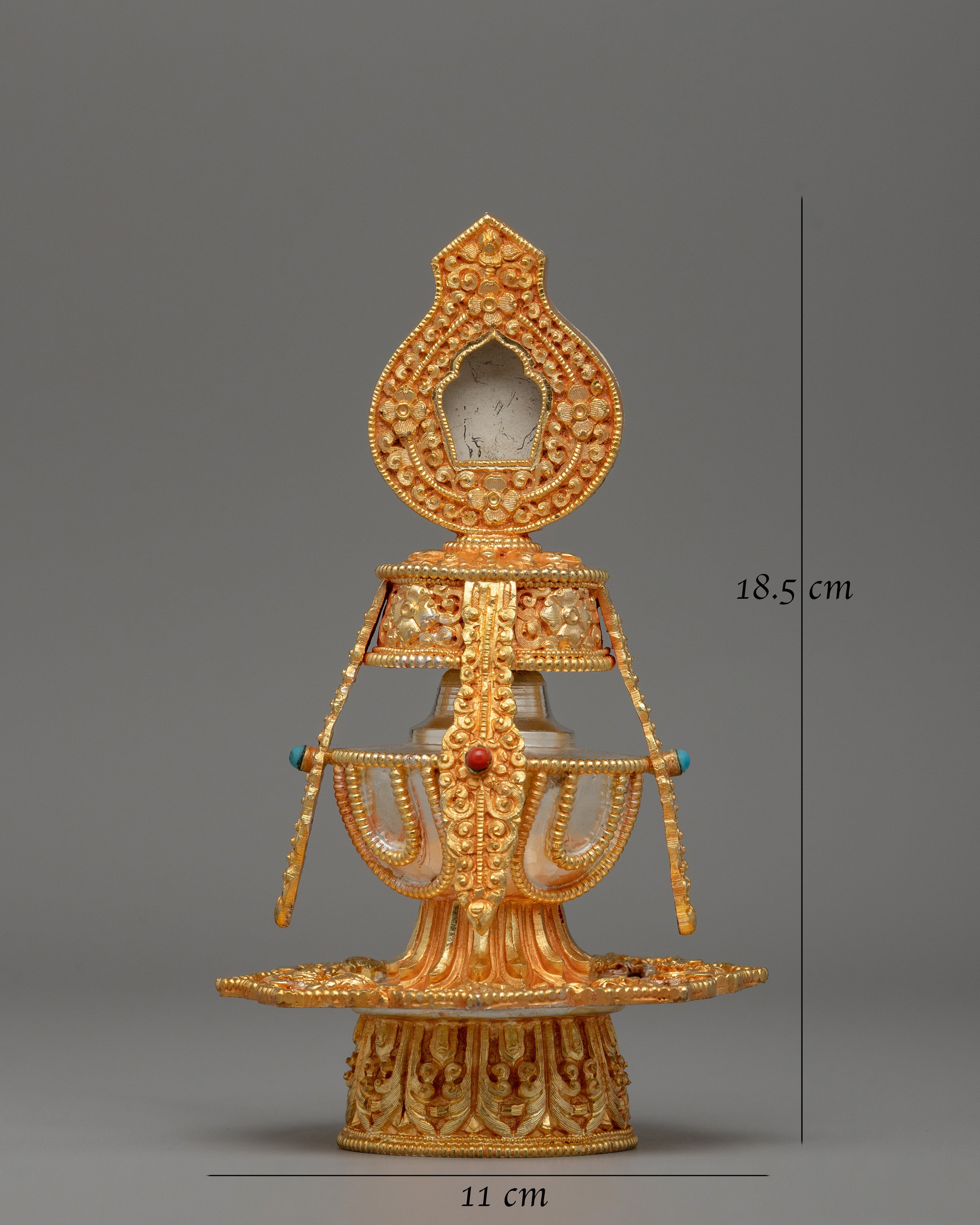 Buddhist Long Life Vase | Ritual Life Vase with Coral & Turquoise Stones