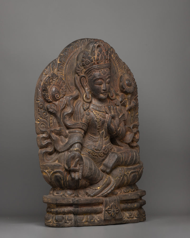 Goddess of Compassion Green Tara | Traditional Wood Artwork