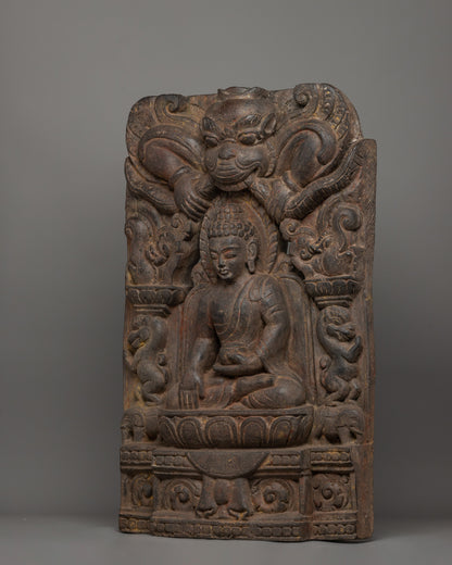 Shakyamuni Buddha with Kirtimukha Carved in Halo | A Symbol of Protection