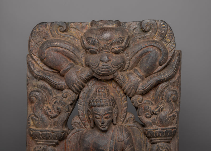 Shakyamuni Buddha with Kirtimukha Carved in Halo | A Symbol of Protection