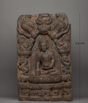 Shakyamuni Buddha with Kirtimukha Carved in Halo | A Symbol of Protection