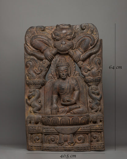 Shakyamuni Buddha with Kirtimukha Carved in Halo | A Symbol of Protection