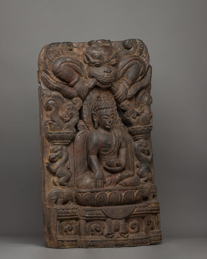 Shakyamuni Buddha with Kirtimukha Carved in Halo | A Symbol of Protection