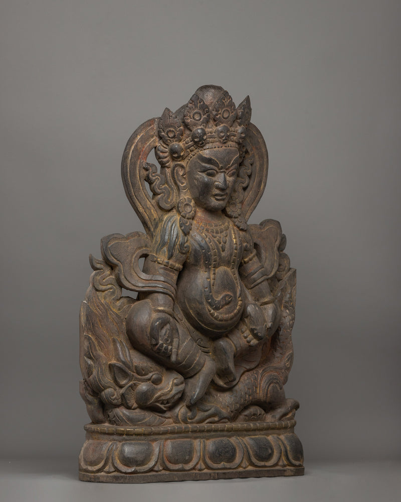 Wood Carved White Dzambala | The Buddhist Deity of Wealth