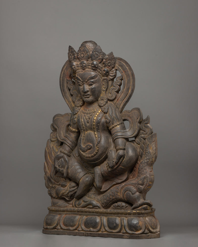 Wood Carved White Dzambala | The Buddhist Deity of Wealth