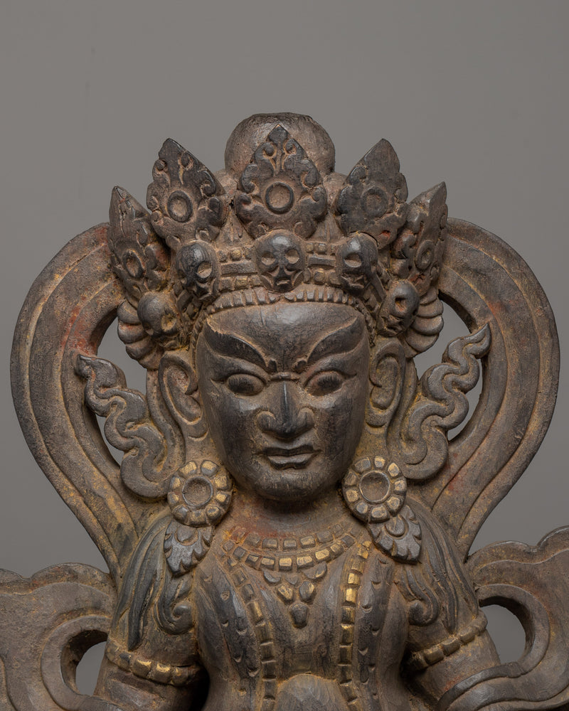 Wood Carved White Dzambala | The Buddhist Deity of Wealth