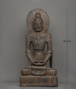 Fasting Buddha Wooden Statue | Traditional Himalayan Artwork