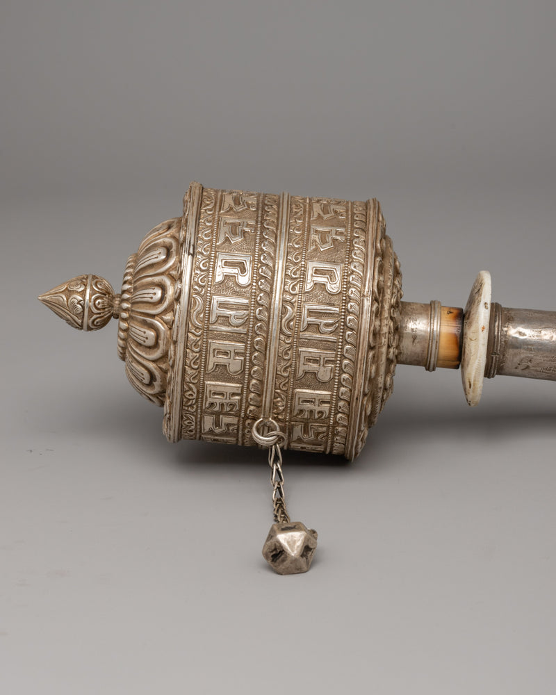 Silver Prayer Wheel | A Sacred Tool for Prayer