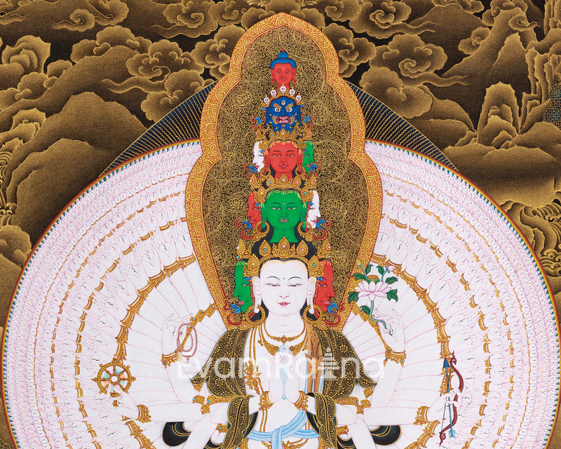 Namo Avalokiteshvara Thangka | Buddha of Compassion with Pure Gold Detailing