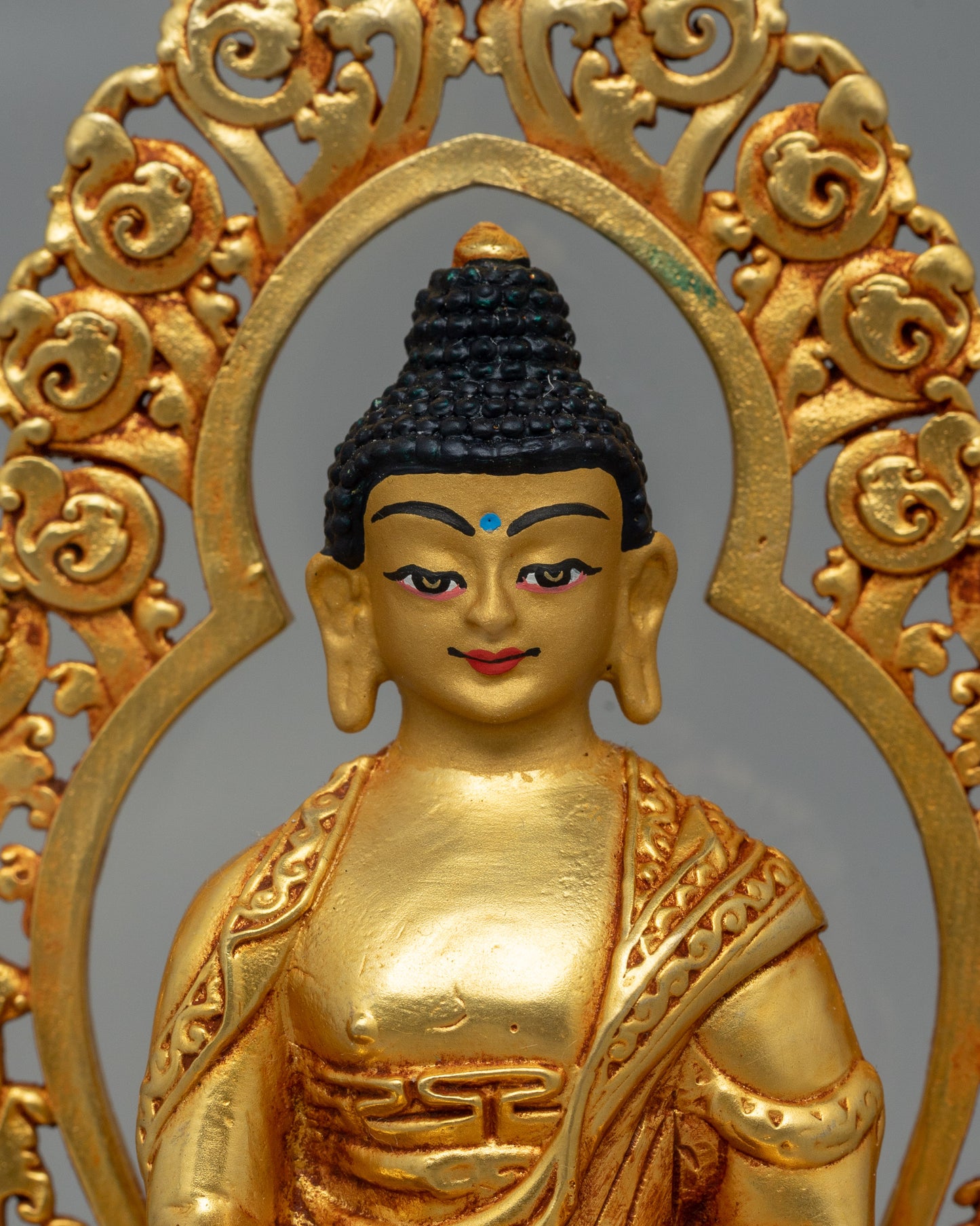 Glass-Enclosed Shakyamuni Buddha Statue | Meditative Lotus Pedestal Figure