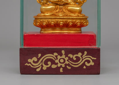 Gold-Plated Amitabha Buddha Statue | Glass-Enclosed Floral Throne Amitabha Sculpture