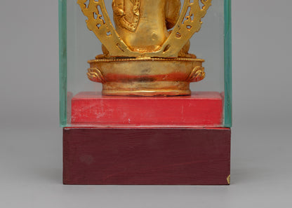 Gold-Plated Amitabha Buddha Statue | Glass-Enclosed Floral Throne Amitabha Sculpture