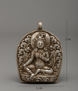 Green Tara Silver Ghau Box Locket | Sacred Buddhist Protection Amulet