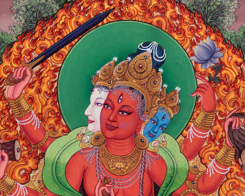 Goddess Vajrayogini Meditation Large Asian Canvas Art Print | Vajrayogini With Green Tara, White Tara, Manjushri