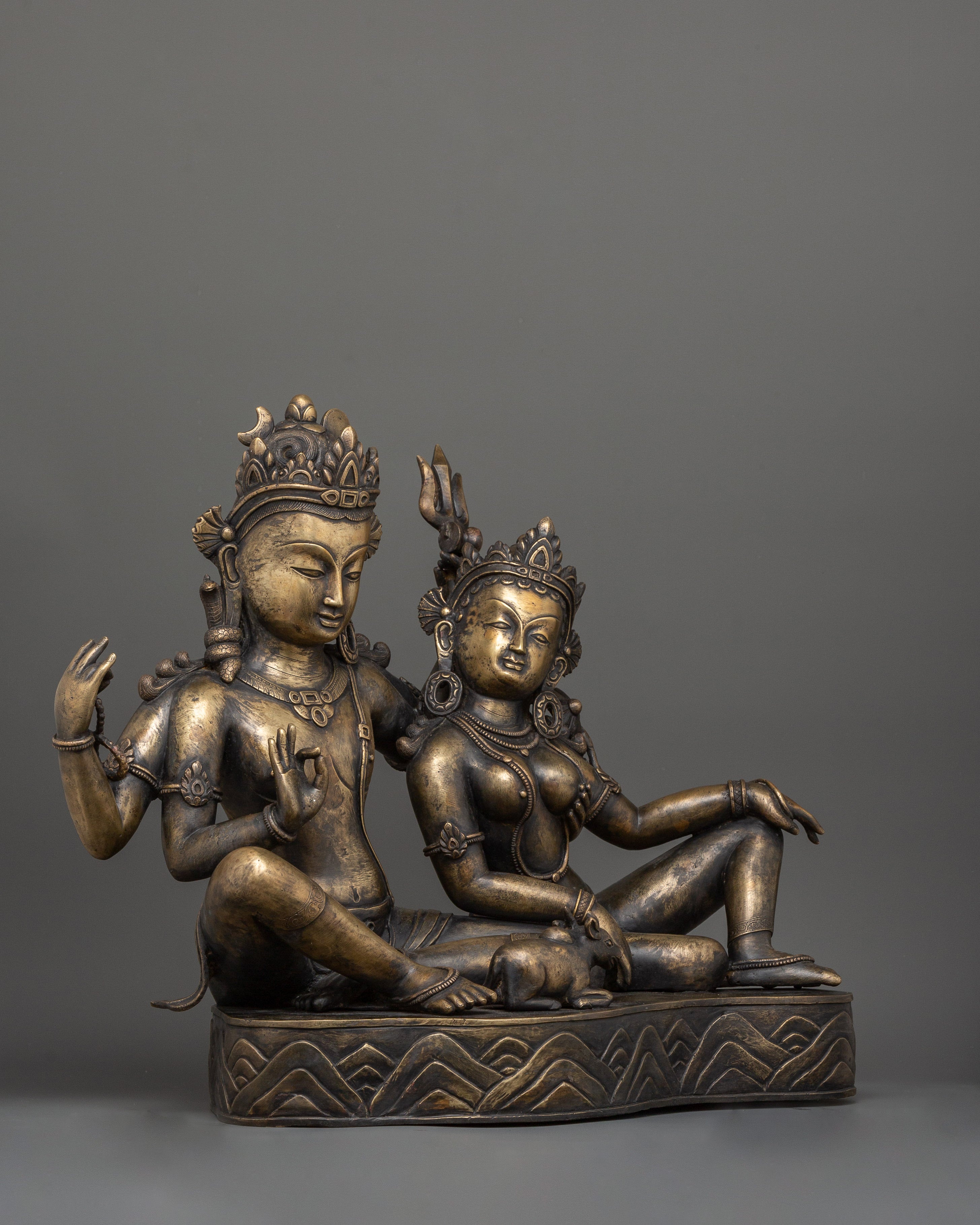 Shiva and Parvati Sculpture | Antique Finish Deity Craft