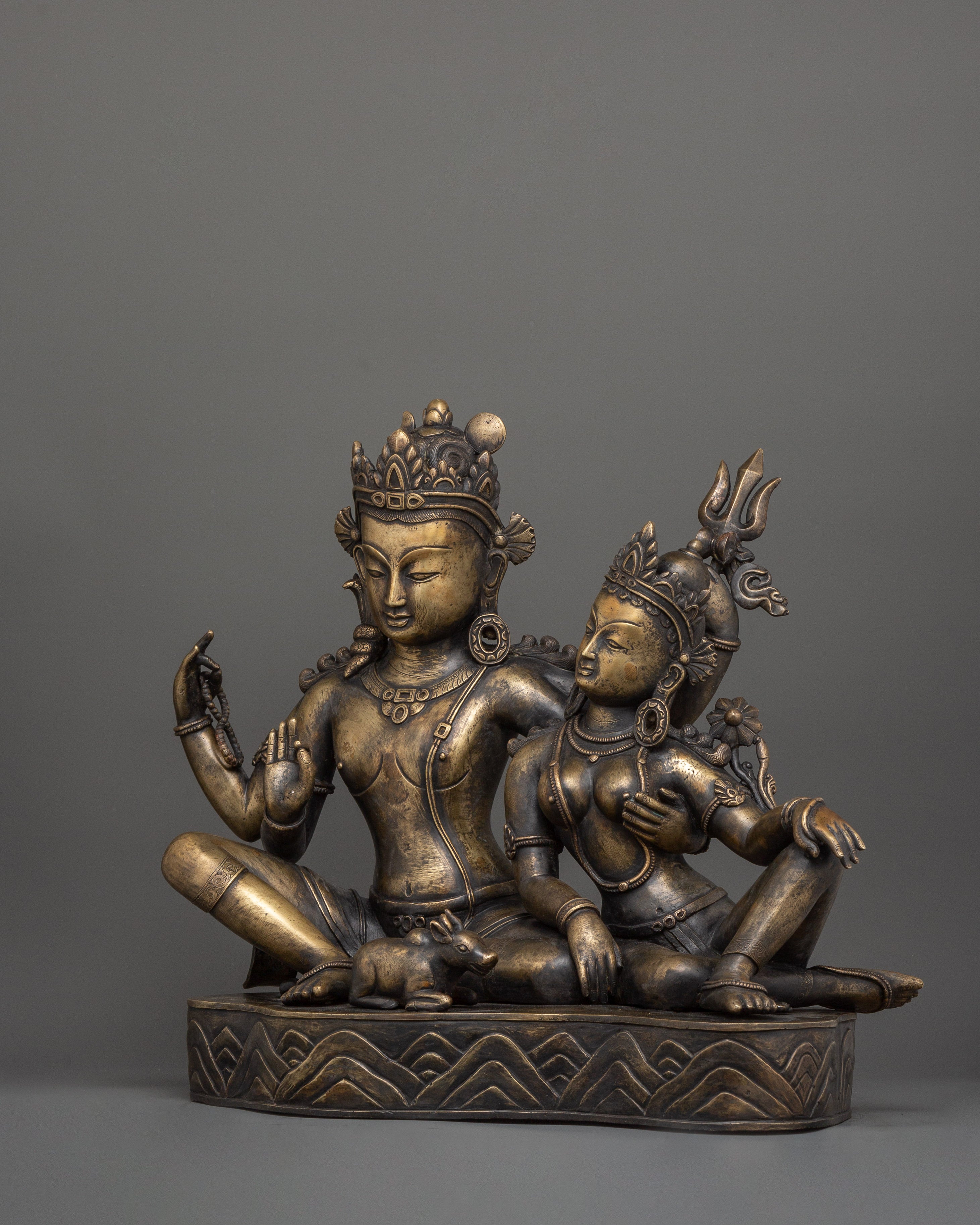 Shiva and Parvati Sculpture | Antique Finish Deity Craft
