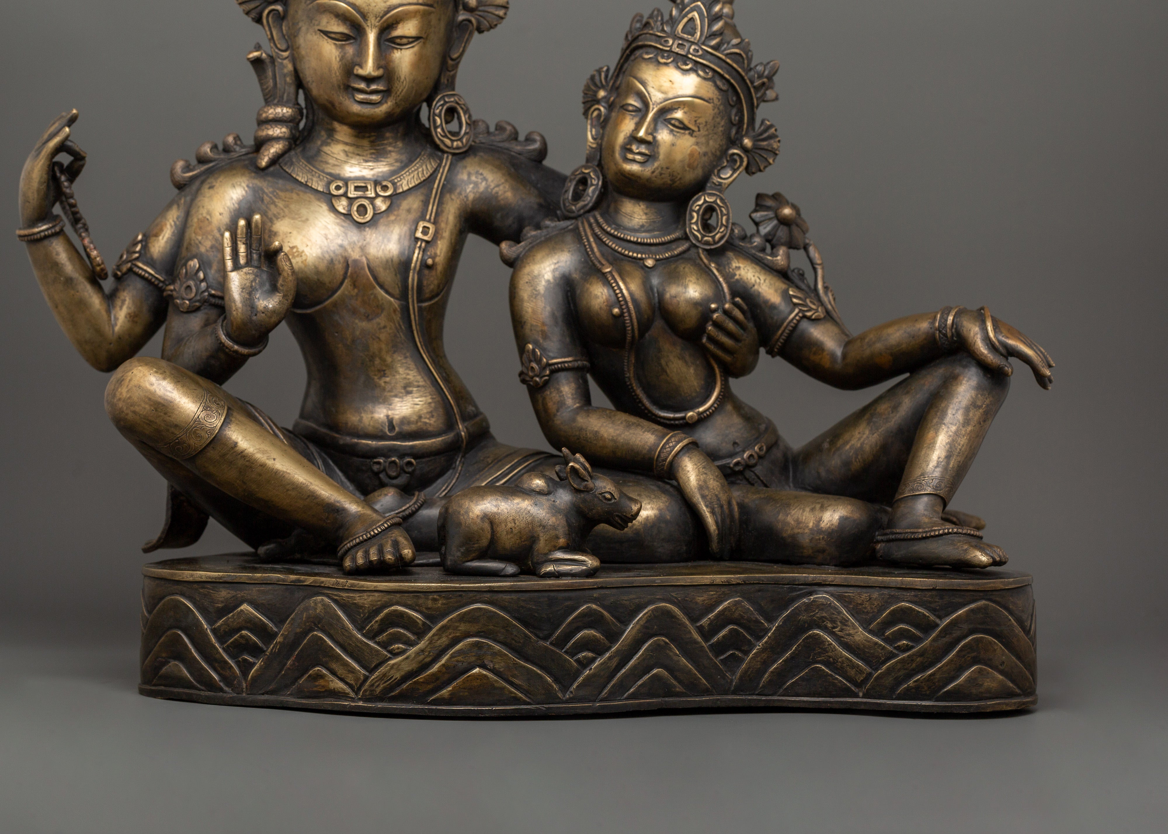 Shiva and Parvati Sculpture | Antique Finish Deity Craft