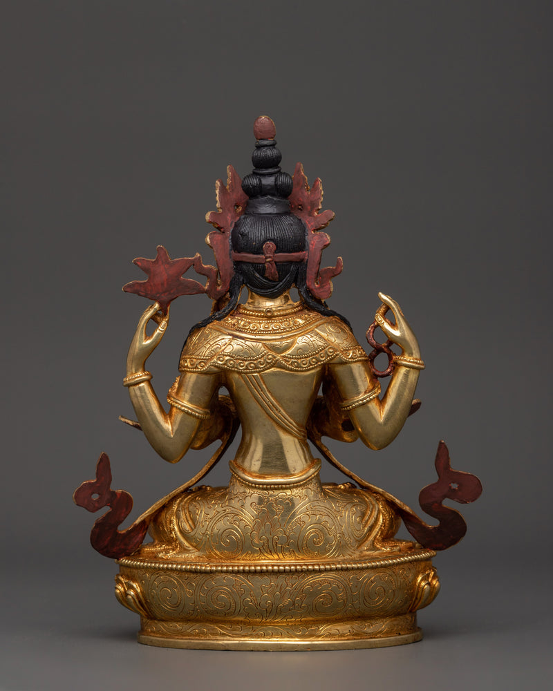 Sacred Gold-Plated Chenresig Statue | Bodhisattva of Compassion